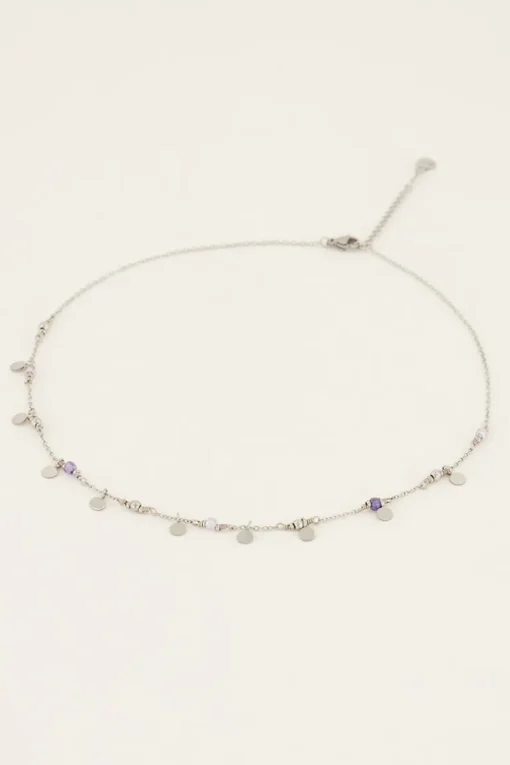 Vintage Ketting Met Lila Kralen & Muntjes