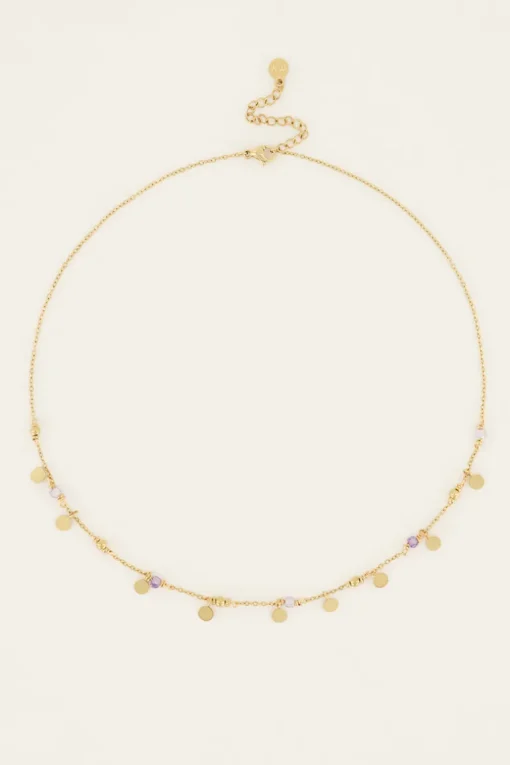 Vintage Ketting Met Lila Kralen & Muntjes