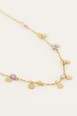 Vintage Ketting Met Lila Kralen & Muntjes