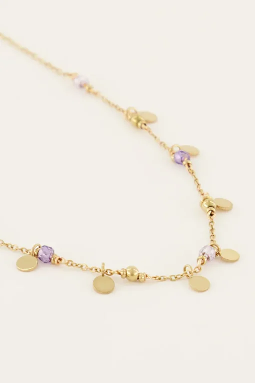 Vintage Ketting Met Lila Kralen & Muntjes
