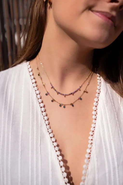 Vintage Ketting Met Lila Kralen & Muntjes