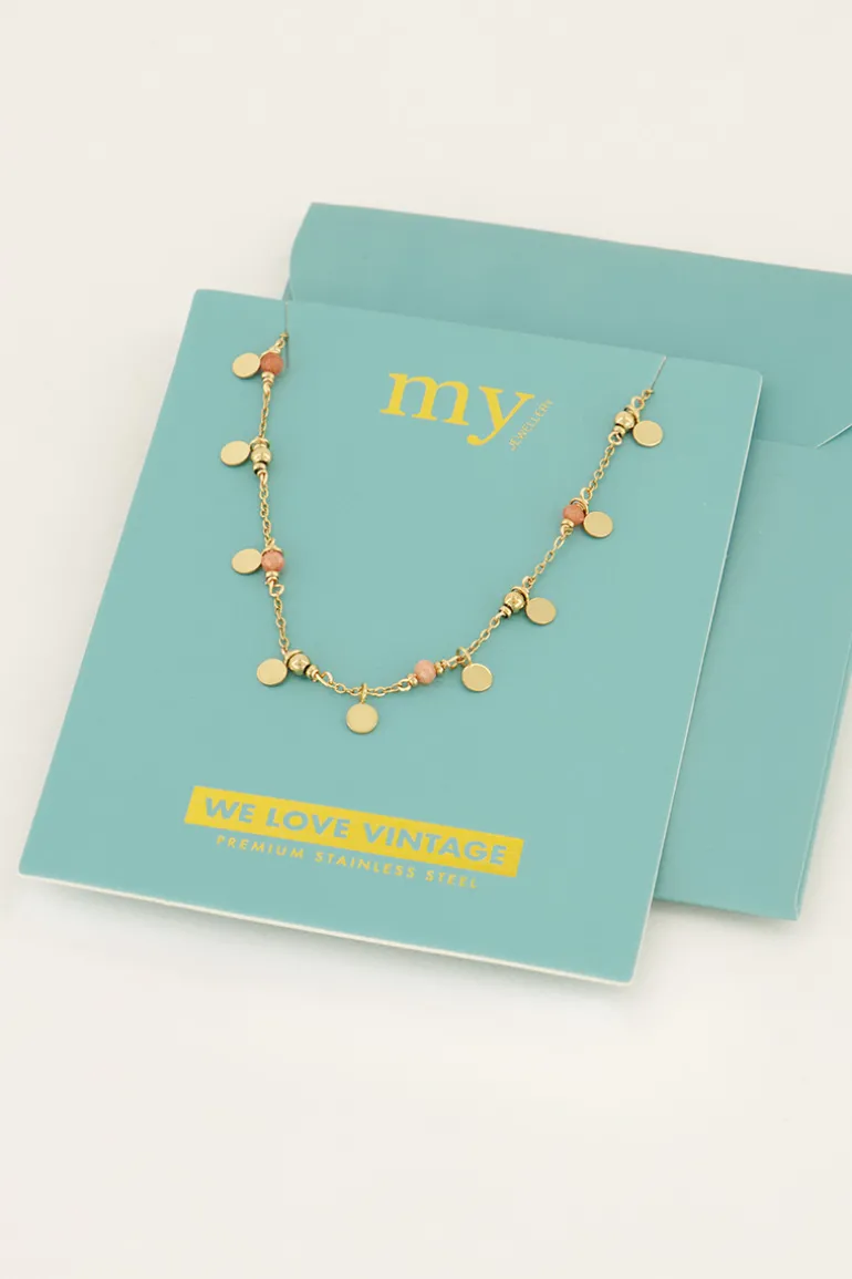 Vintage Ketting Met Oranje Kralen & Muntjes