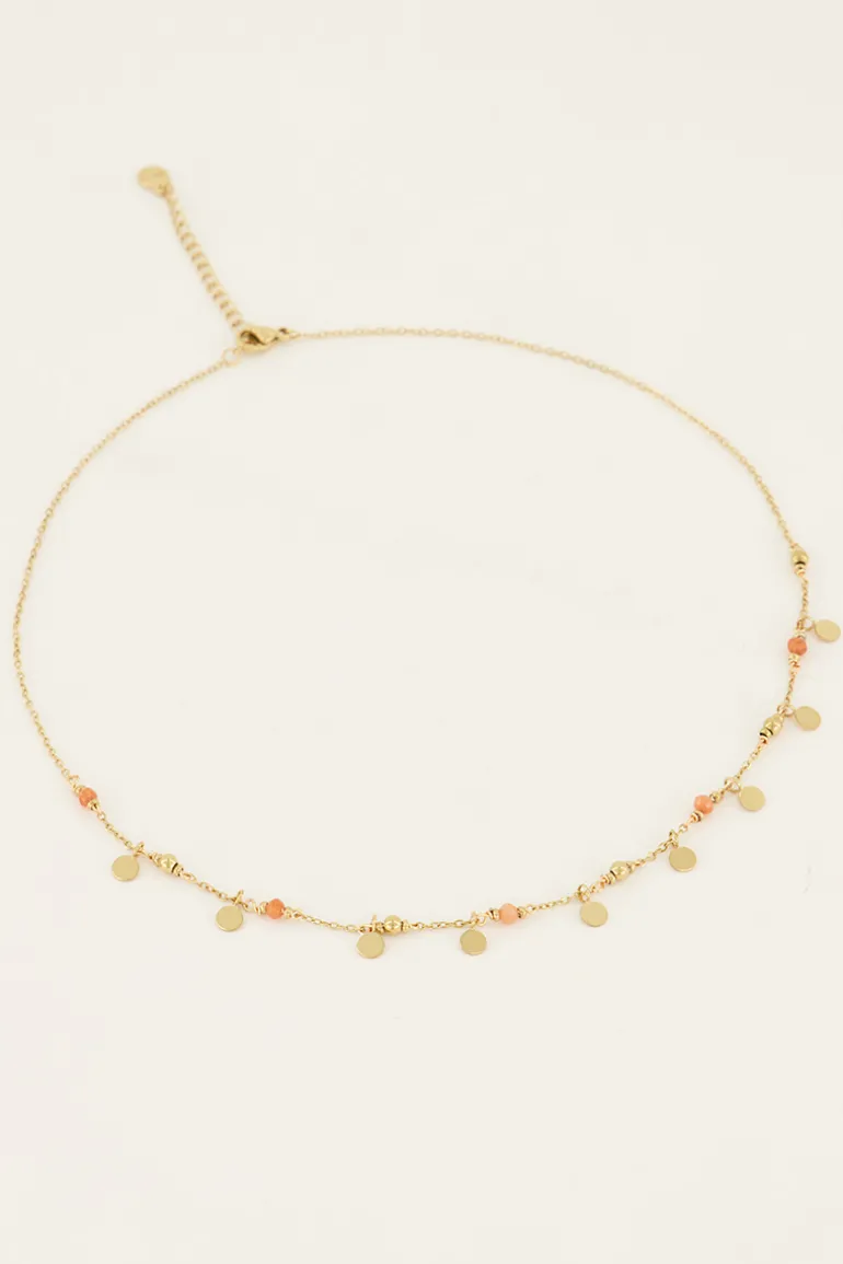 Vintage Ketting Met Oranje Kralen & Muntjes