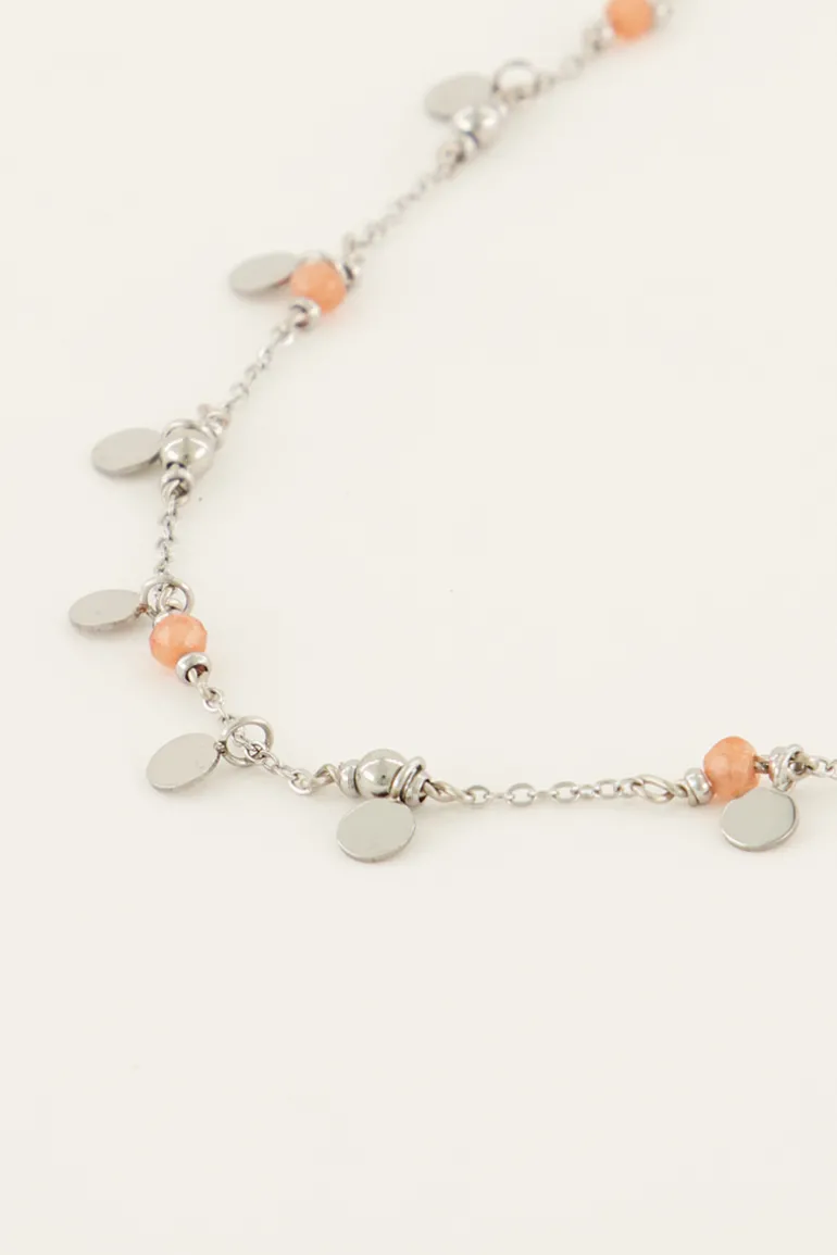 Vintage Ketting Met Oranje Kralen & Muntjes