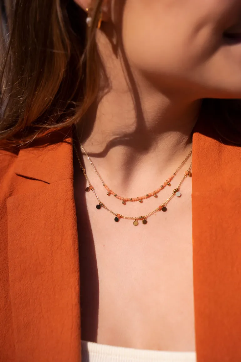 Vintage Ketting Met Oranje Kralen & Muntjes