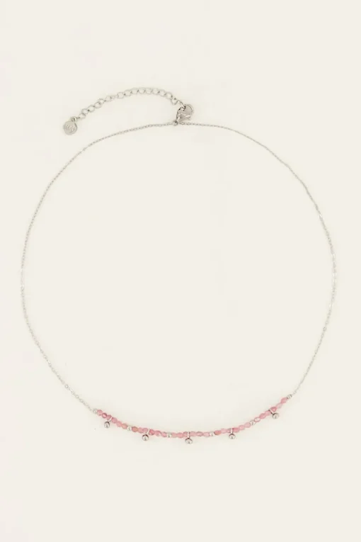Vintage Ketting Met Roze Kralen & Bolletjes