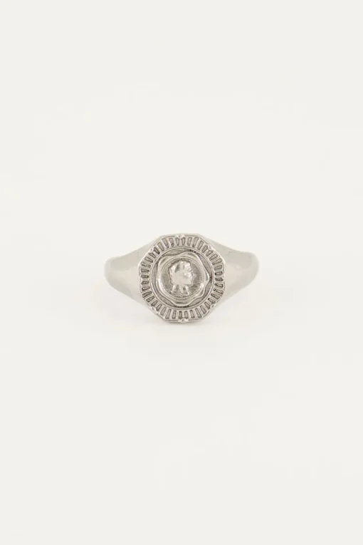 Vintage Look Zegelring Met Munt