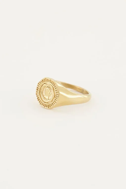 Vintage Look Zegelring Met Munt