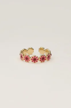 Vintage Ring Met Roze & Rode Bloemetjes