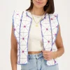 Wit Gilet Met Blauw En Roze Embroidery