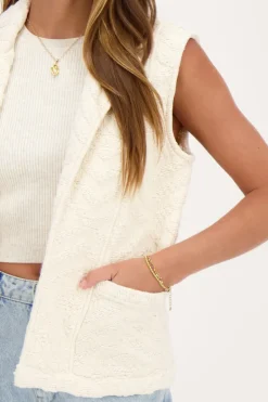 Wit Gilet Met Zigzag Jacquard