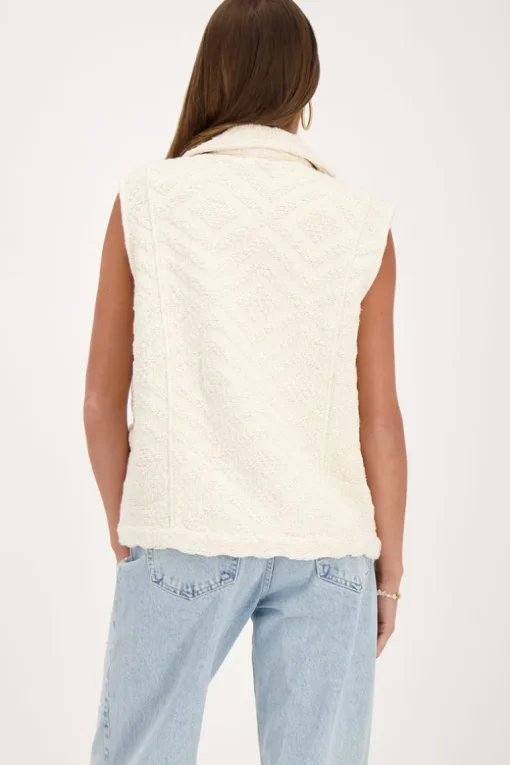 Wit Gilet Met Zigzag Jacquard