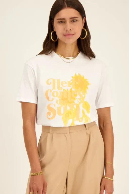 Wit T-shirt Here Comes The Sun Geel