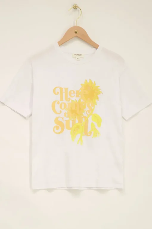 Wit T-shirt Here Comes The Sun Geel