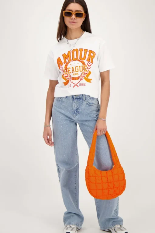 Wit T-shirt Met Oranje "Amour"