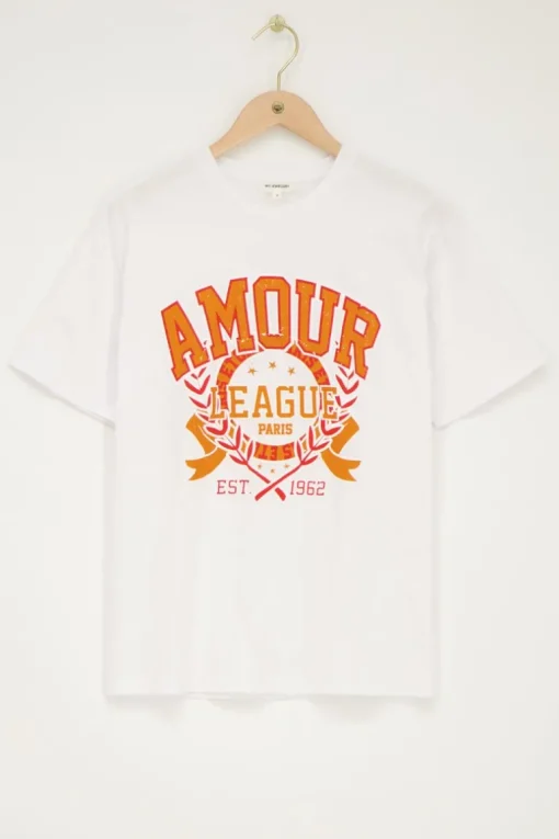 Wit T-shirt Met Oranje "Amour"