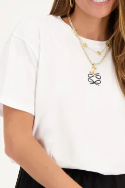 Wit T-shirt Met Twee Strikjes