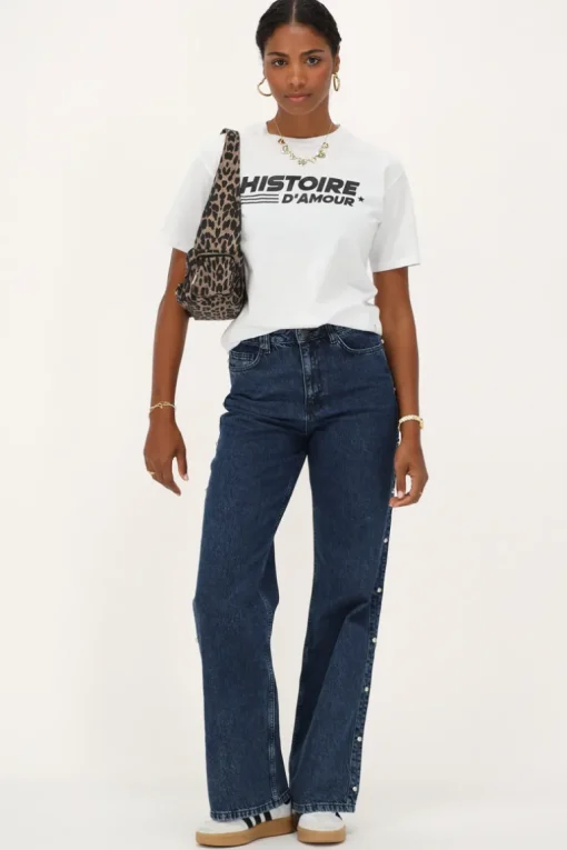 Wit T-shirt Met Zwarte "Histoire D'amour"