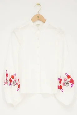 Witte Blouse Met Roze Kralen Bloemen