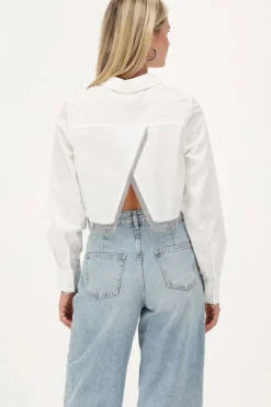 Witte Cropped Blouse Met Glitter Franjes