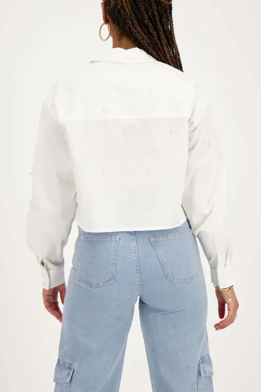 Witte Cropped Blouse Met Parels
