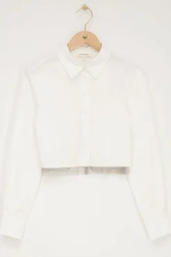 Witte Cropped Blouse Met Glitter Franjes