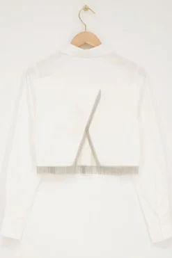 Witte Cropped Blouse Met Glitter Franjes