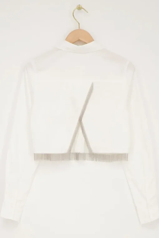 Witte Cropped Blouse Met Glitter Franjes