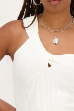 Witte One-shoulder Top Met Gedraaid Effect