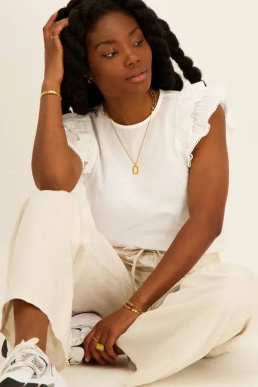 Witte Top Met Kant & Ruffle Mouw