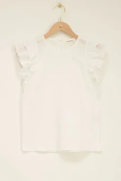 Witte Top Met Kant & Ruffle Mouw