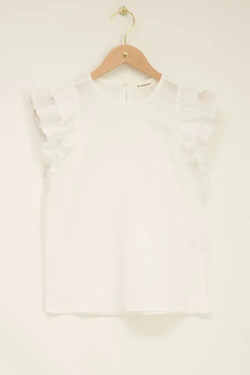 Witte Top Met Kant & Ruffle Mouw
