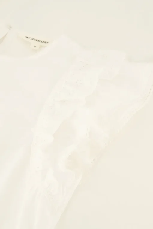 Witte Top Met Kant & Ruffle Mouw