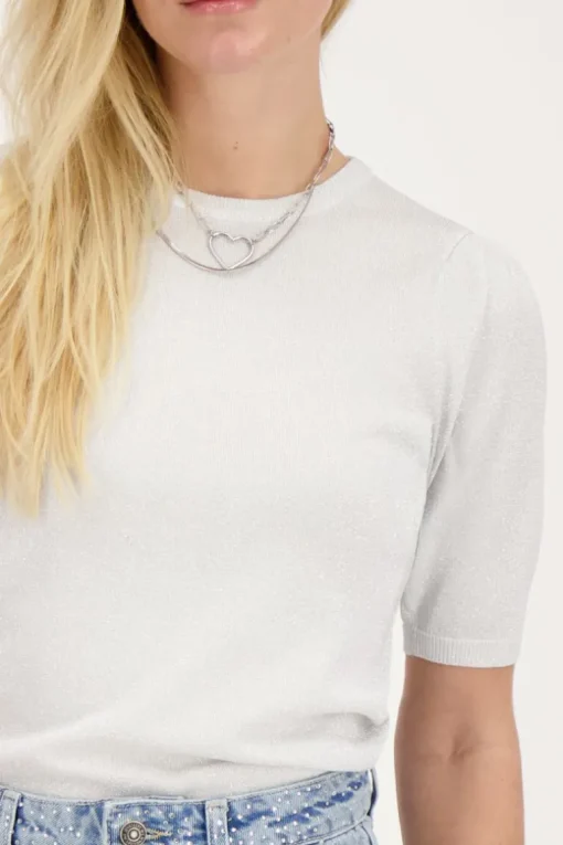 Zilveren Lurex Top Met Korte Mouwen