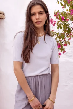 Zilveren Lurex Top Met Korte Mouwen
