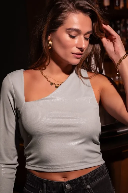 Zilveren Metallic Rib Top Cut-out