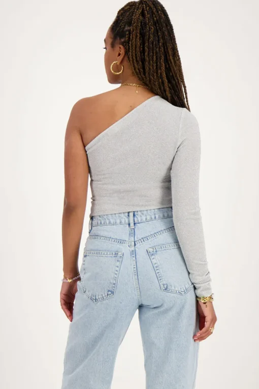 Zilveren One-shoulder Top Met Lurex