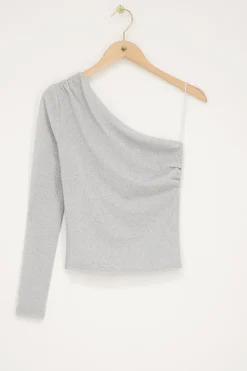 Zilveren One-shoulder Top Met Lurex