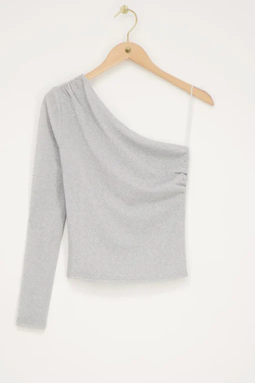 Zilveren One-shoulder Top Met Lurex