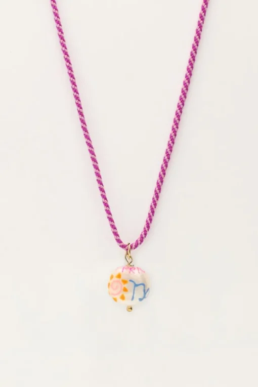 Zodiac Paarse Koord Ketting Met Parel