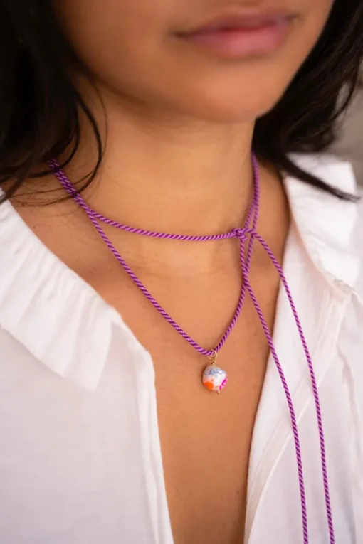Zodiac Paarse Koord Ketting Met Parel