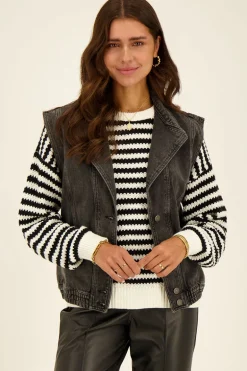 Zwart Denim Gilet Met Elastische Tailleband