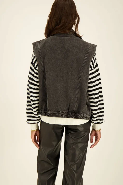 Zwart Denim Gilet Met Elastische Tailleband