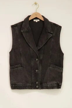 Zwart Denim Gilet Met Elastische Tailleband