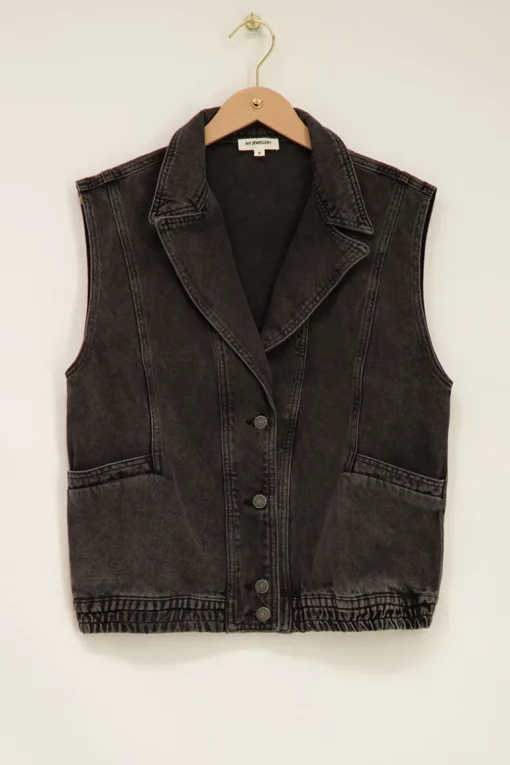 Zwart Denim Gilet Met Elastische Tailleband