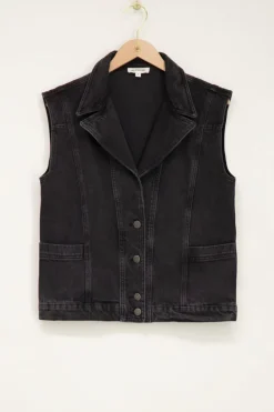 Zwart Denim Gilet Met Zakken