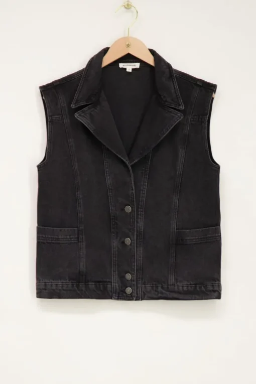 Zwart Denim Gilet Met Zakken