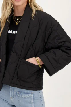 Zwart Gewatteerd Kimono Jasje