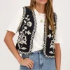 Zwart Gilet Met Crème Embroidery