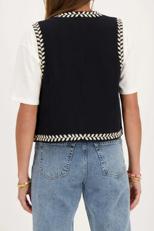 Zwart Gilet Met Crème Embroidery
